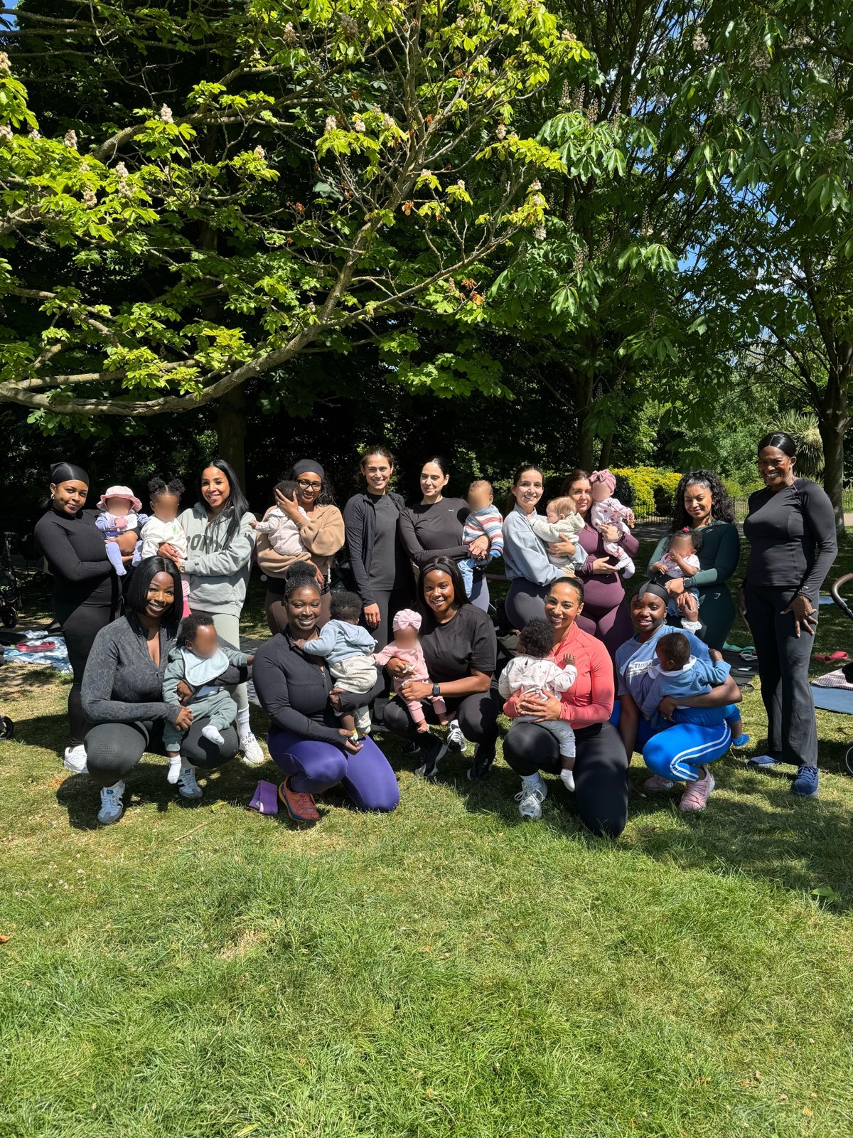 Mums and their babies gathered outdoors for Bands, Buggies & Brunch