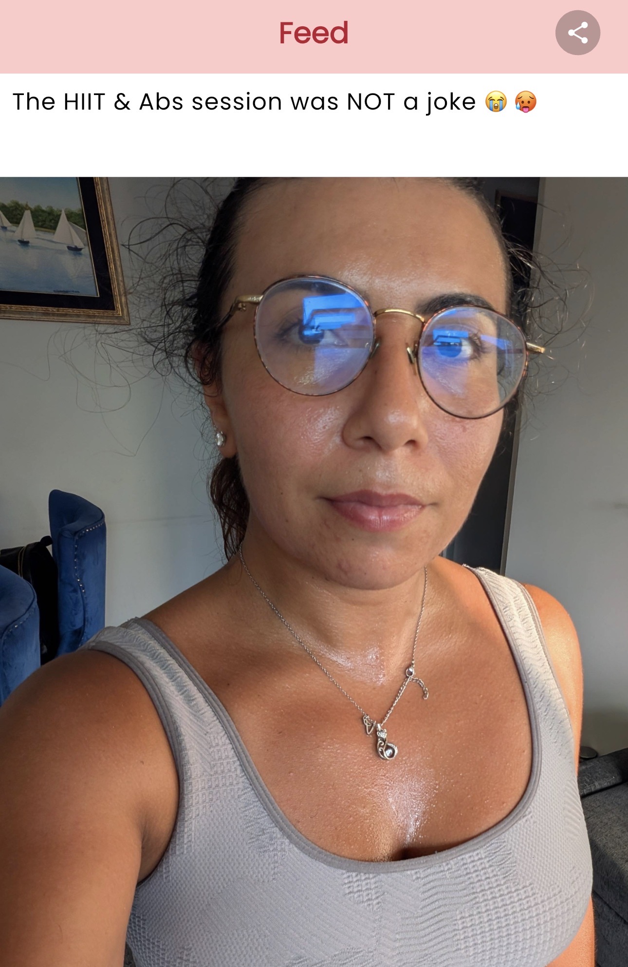 App feed post: a community member after the HIIT & Abs session